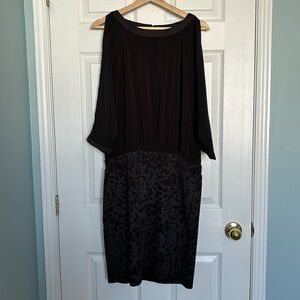 b. young mixed texture slit sleeve cocktail dress